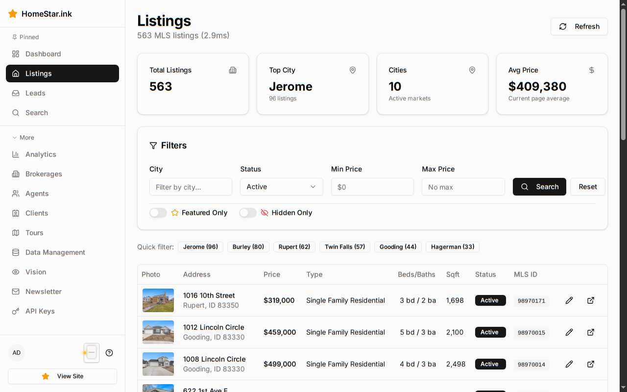 Listings Page
